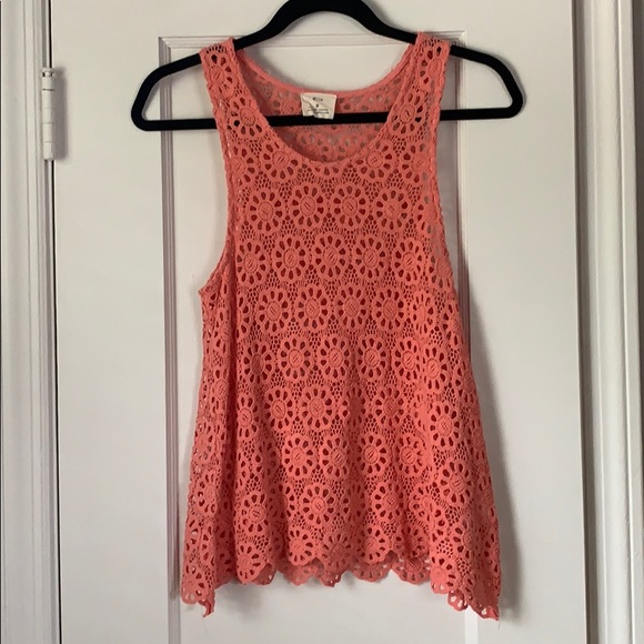 Pins & Needles Tops - Crochet coral tank top